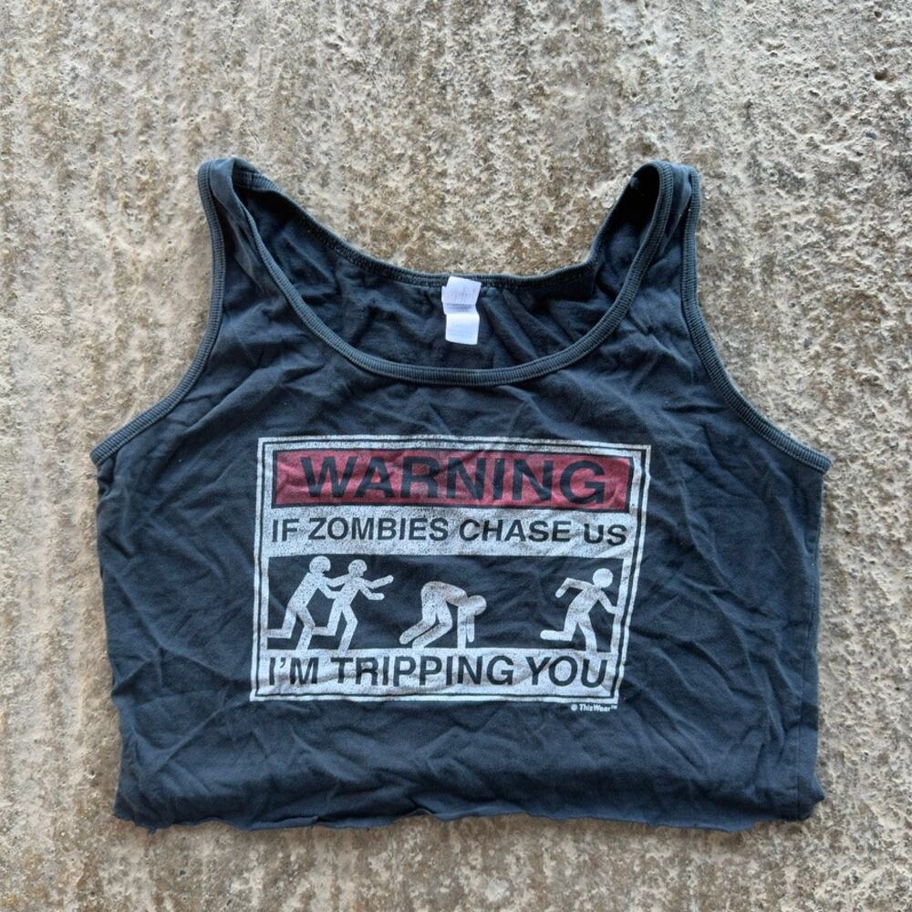 VINTAGE Y2K FUNNY ZOMBIE CROPPED TANK TOP GRAPHIC IM TRIPPING YOU WOMENS SMALL